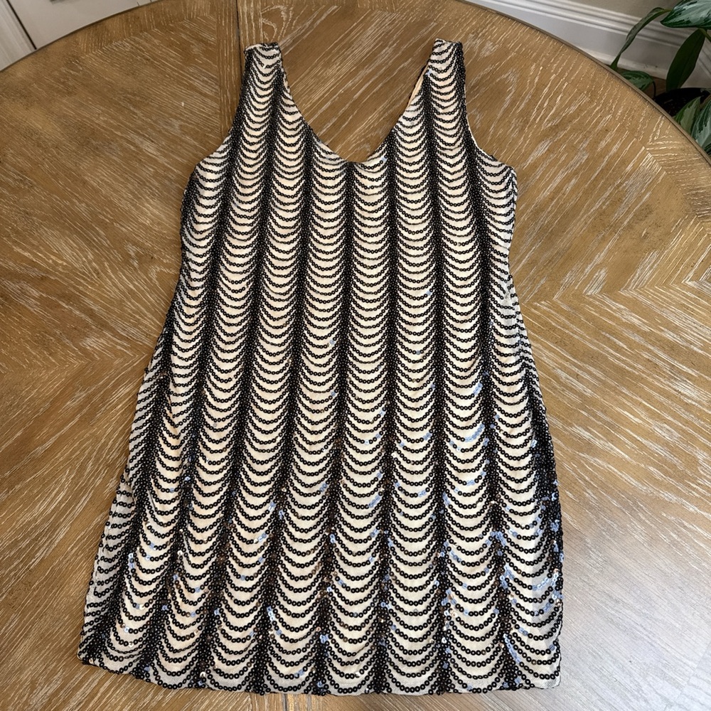 Elegant Symphony Black and beige Sequin Dress